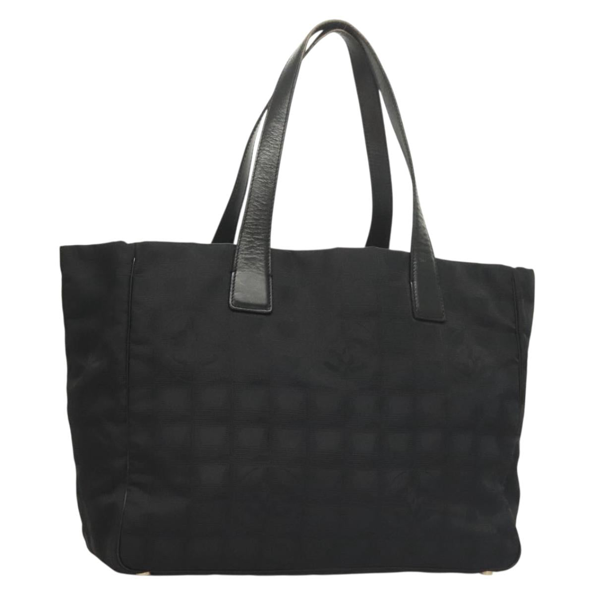 CHANEL New Travel Line Tote Bag Nylon Black gold CC Auth 131937