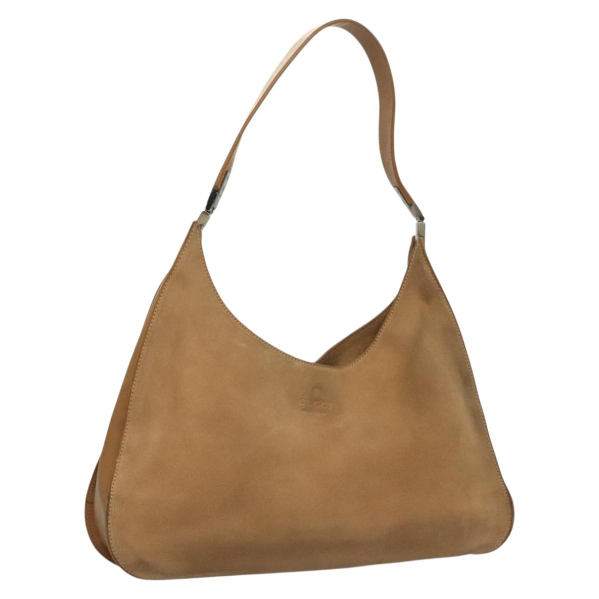 GUCCI Shoulder Bag Suede Beige Silver 001 3767 Auth 131981