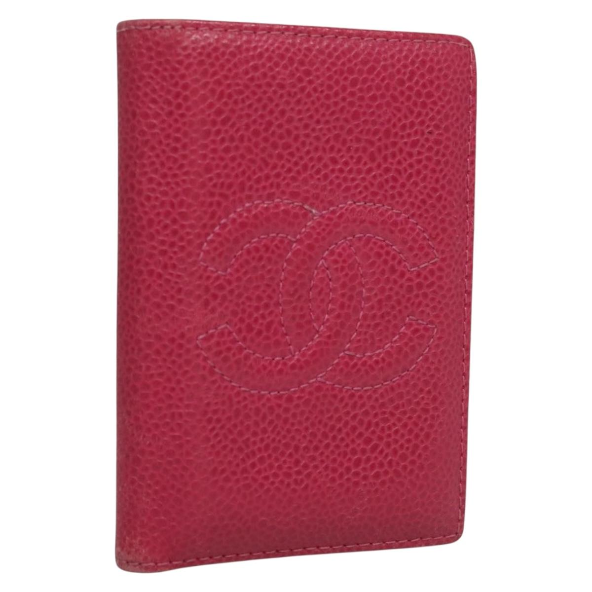 CHANEL COCO Mark Card Case Caviar Skin Pink CC Auth 132009