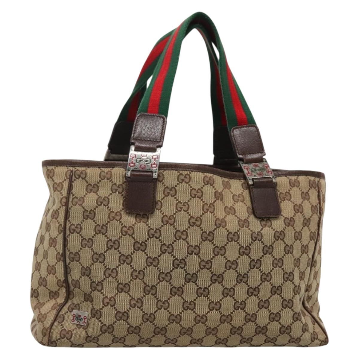 GUCCI GG Canvas Web Sherry Line Tote Bag Beige Green Red 145758 Auth 132022