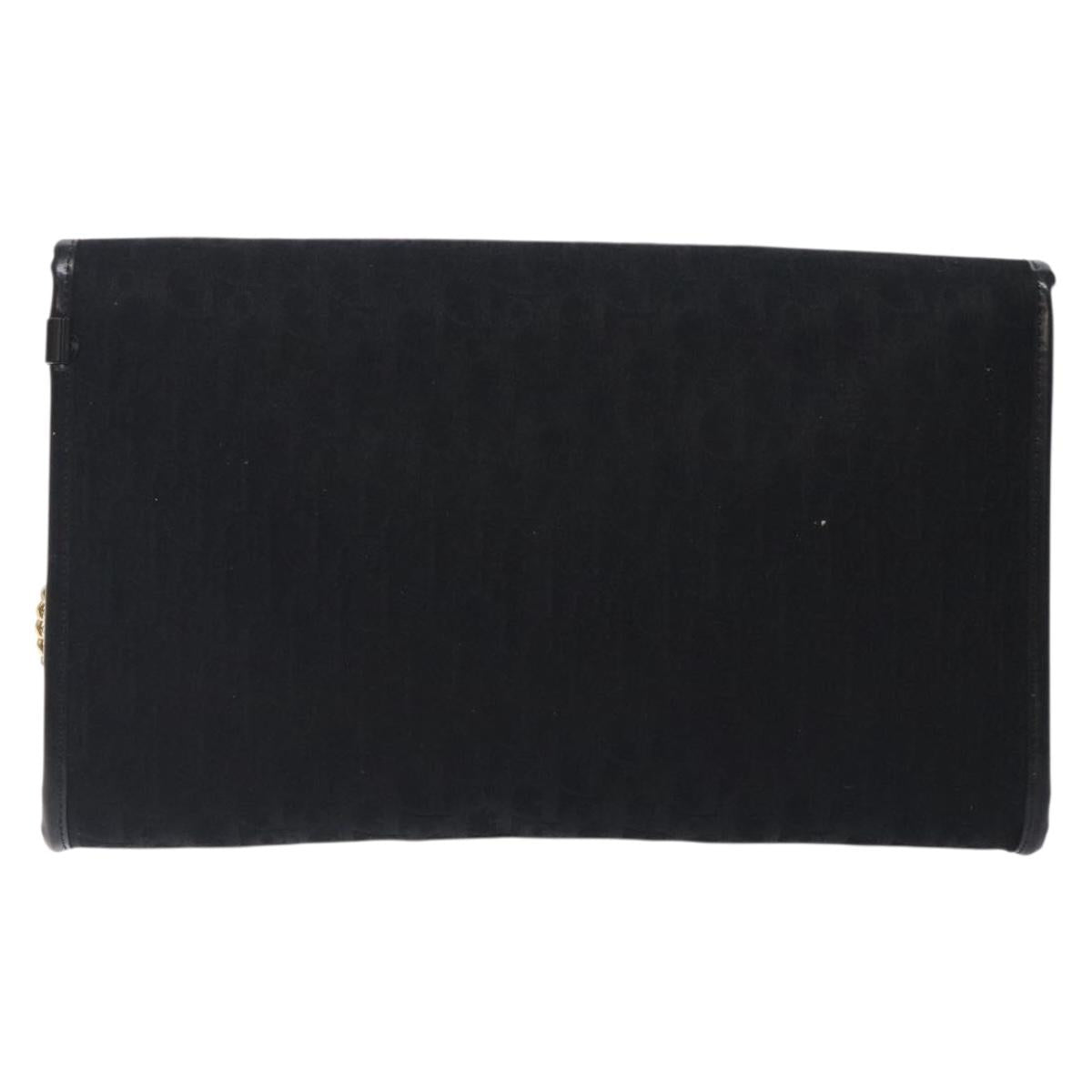 Christian Dior Trotter Canvas Chain Shoulder Bag Black Gold Auth 132040