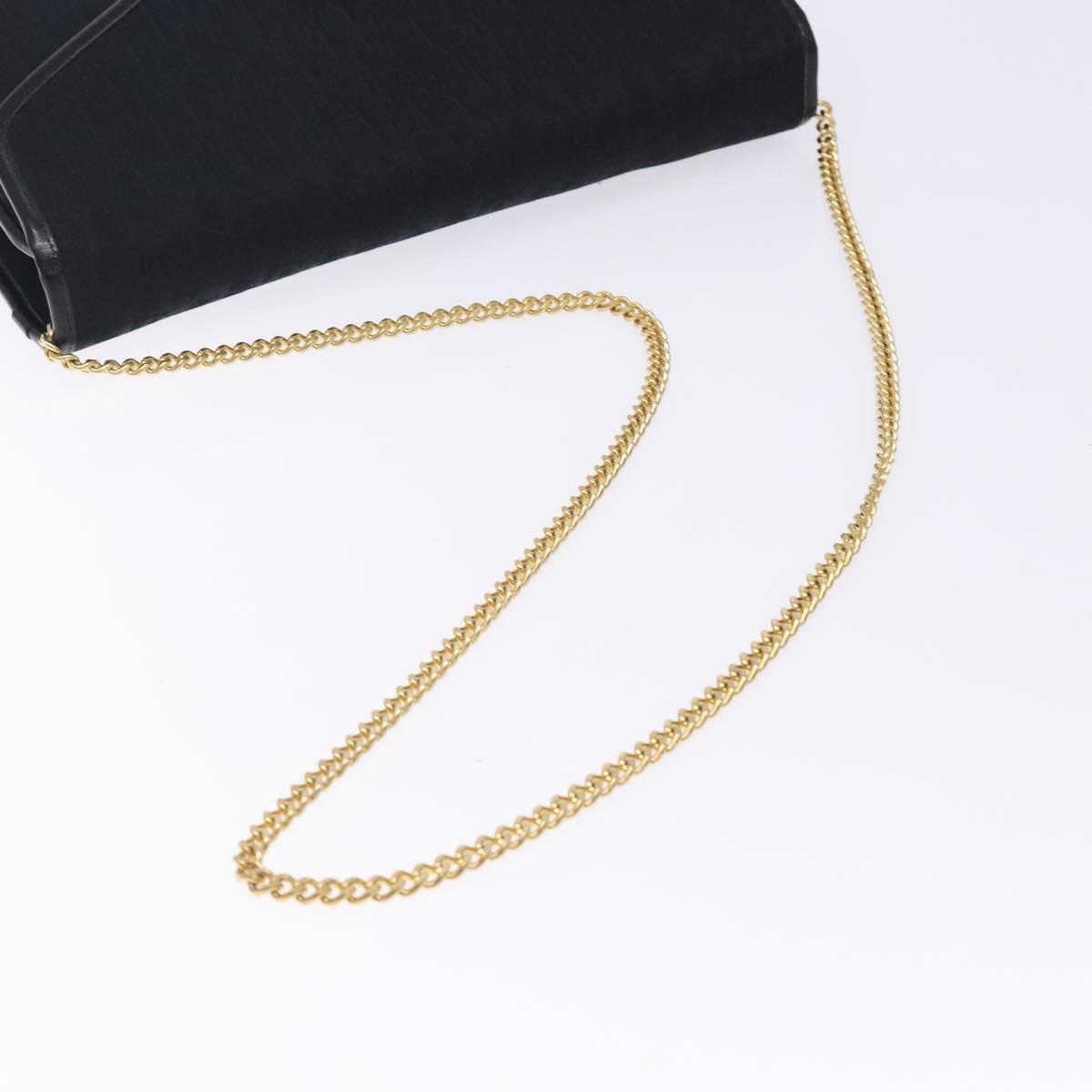 Christian Dior Trotter Canvas Chain Shoulder Bag Black Gold Auth 132040
