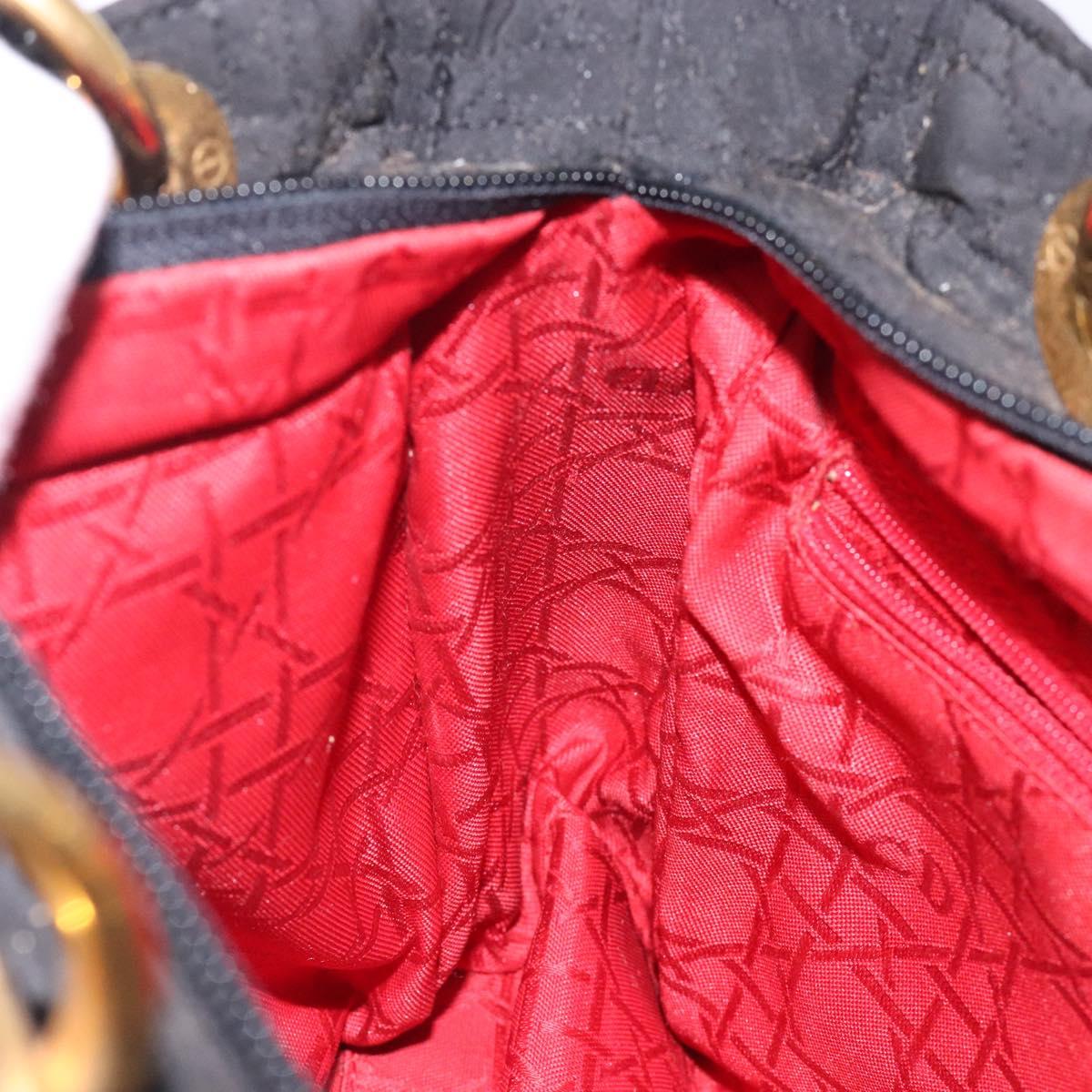 Christian Dior Canage Hand Bag Nylon Black Gold Auth 132045