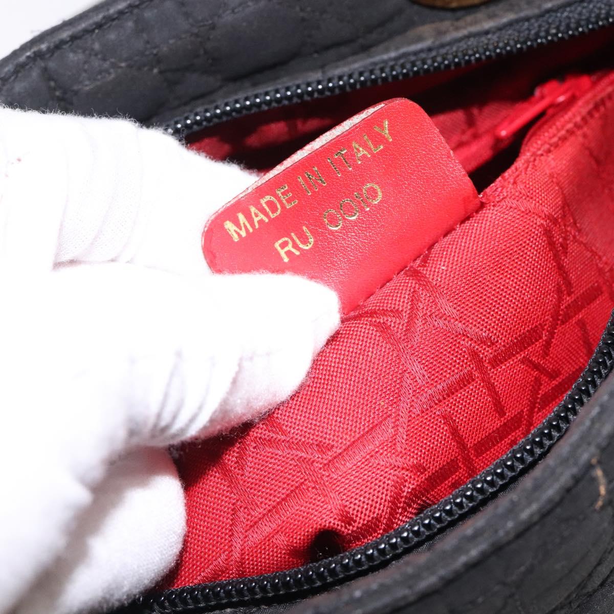 Christian Dior Canage Hand Bag Nylon Black Gold Auth 132045