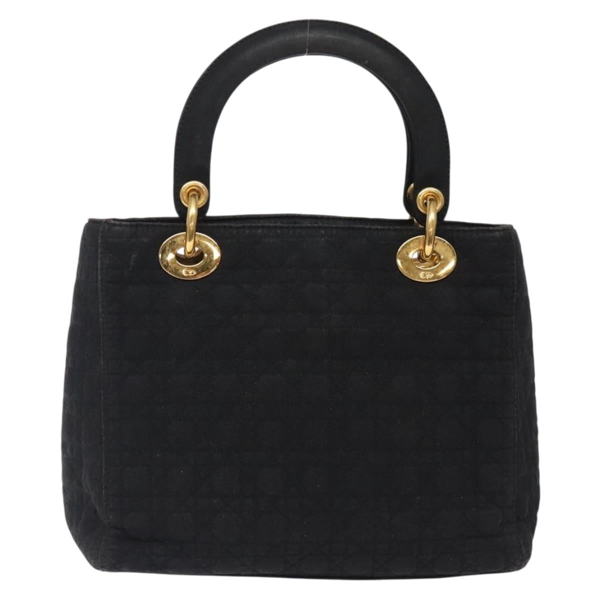 Christian Dior Canage Hand Bag Nylon Black Gold Auth 132045