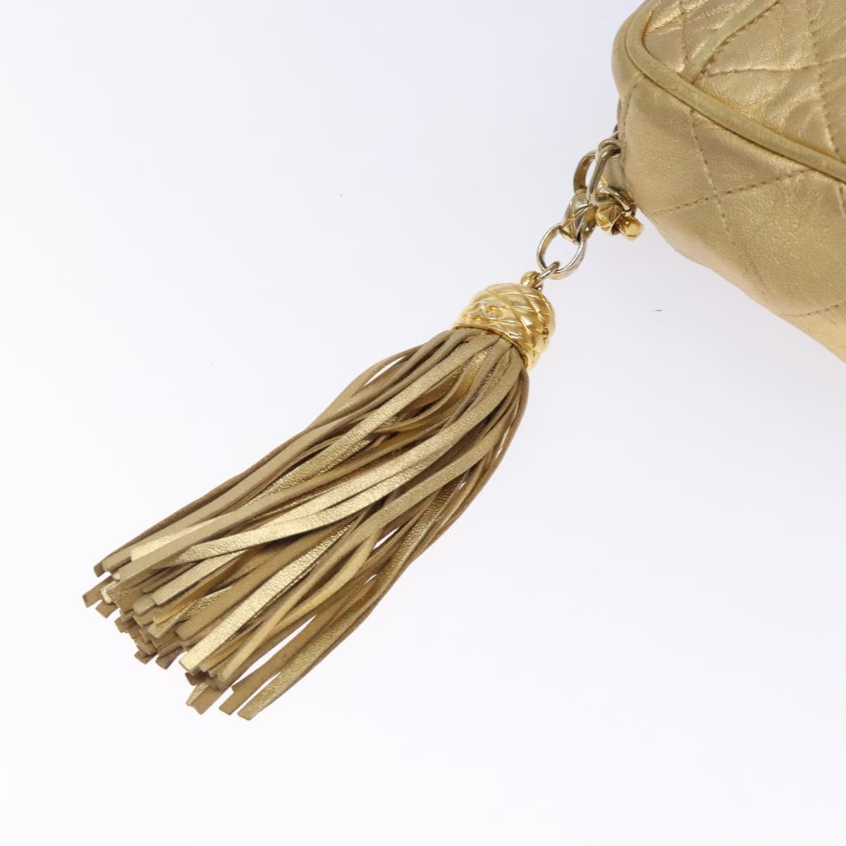 CHANEL Matelasse COCO Mark Chain Shoulder Bag Lamb Skin Gold CC Auth 132059A