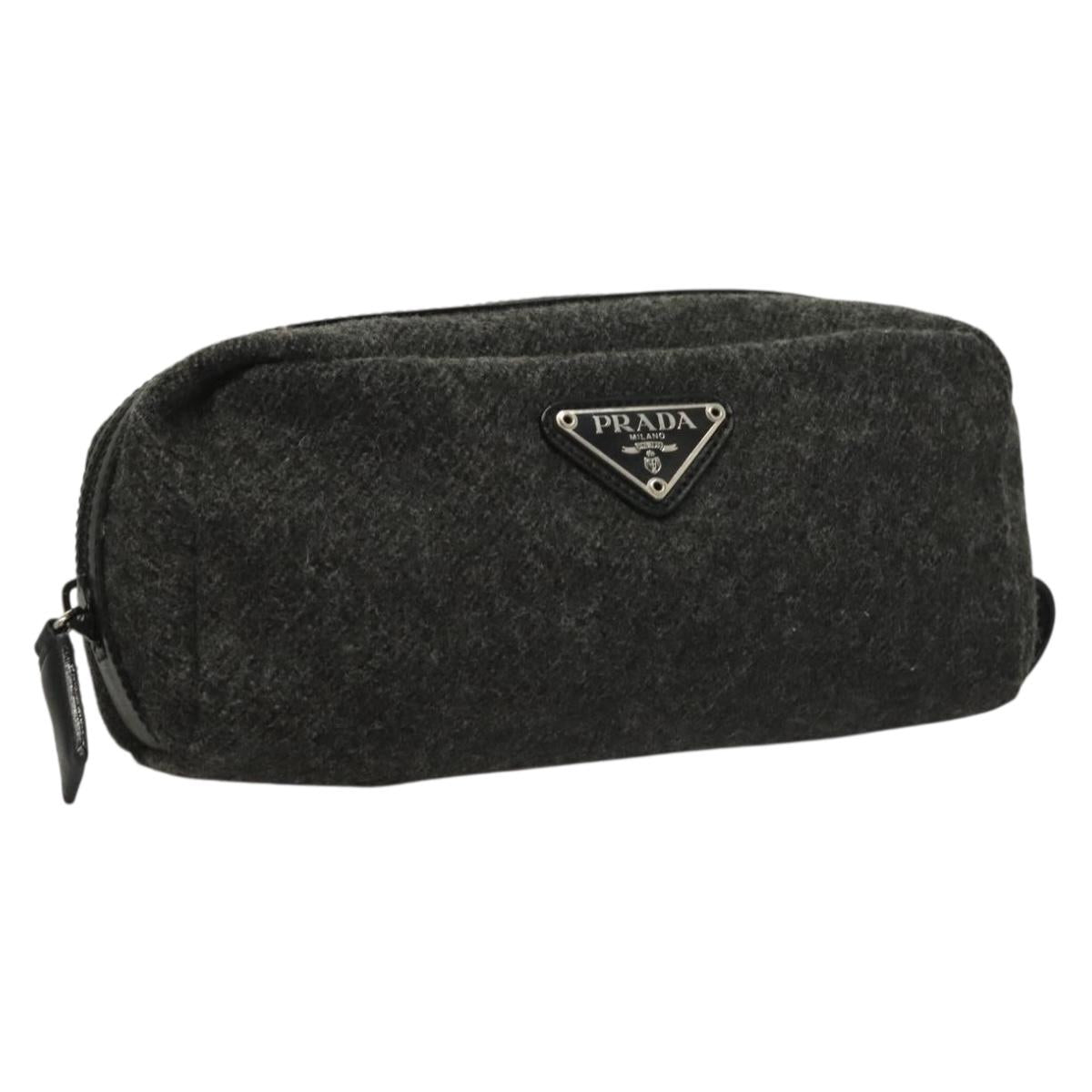 PRADA Pouch Wool Black Auth 132085