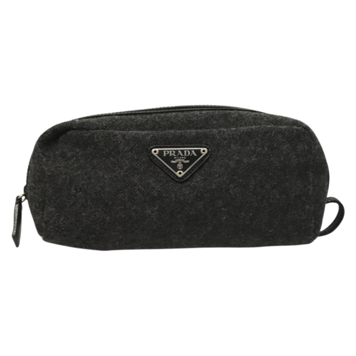 PRADA Pouch Wool Black Auth 132085