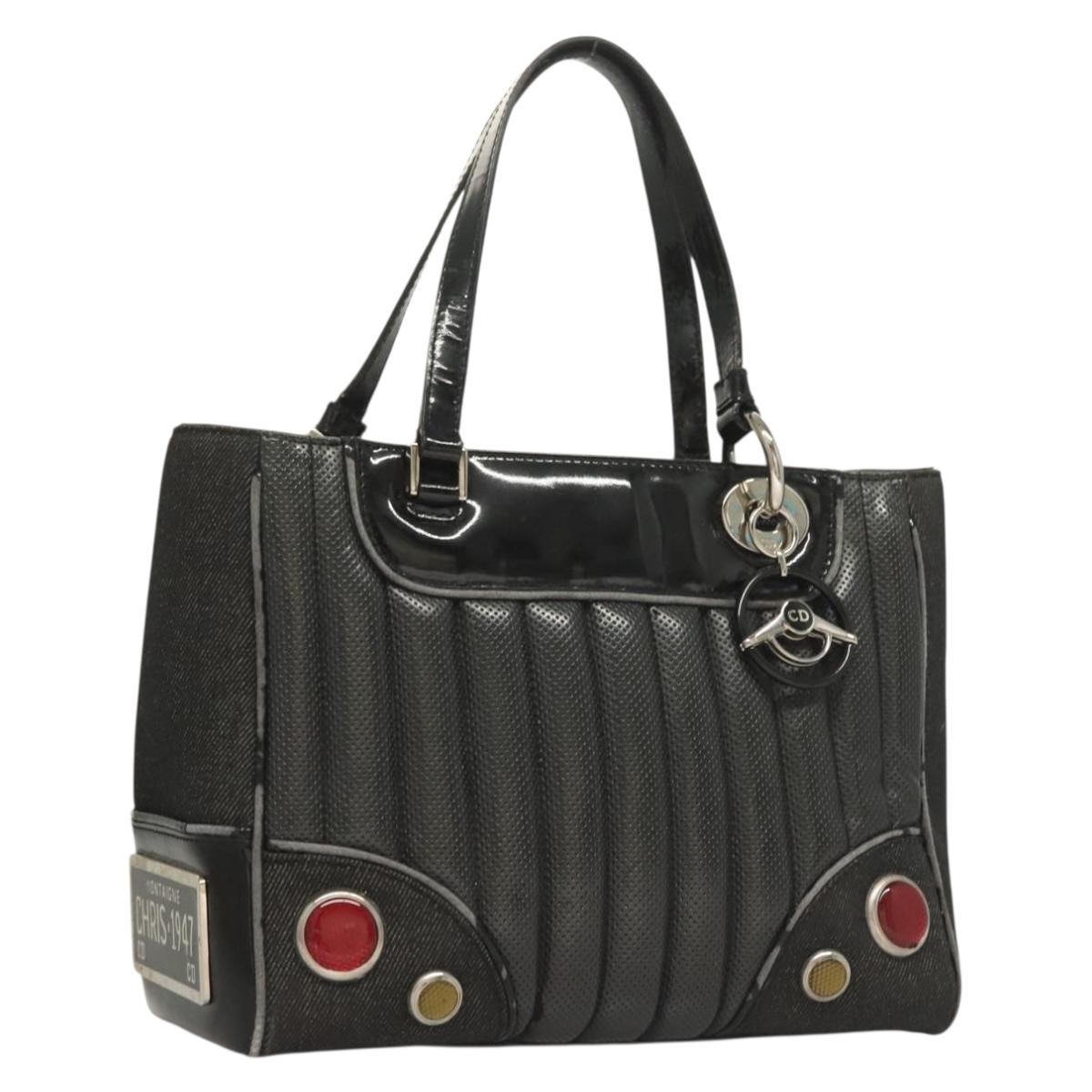Christian Dior Trailer Hand Bag Leather Gray Silver Auth 132118