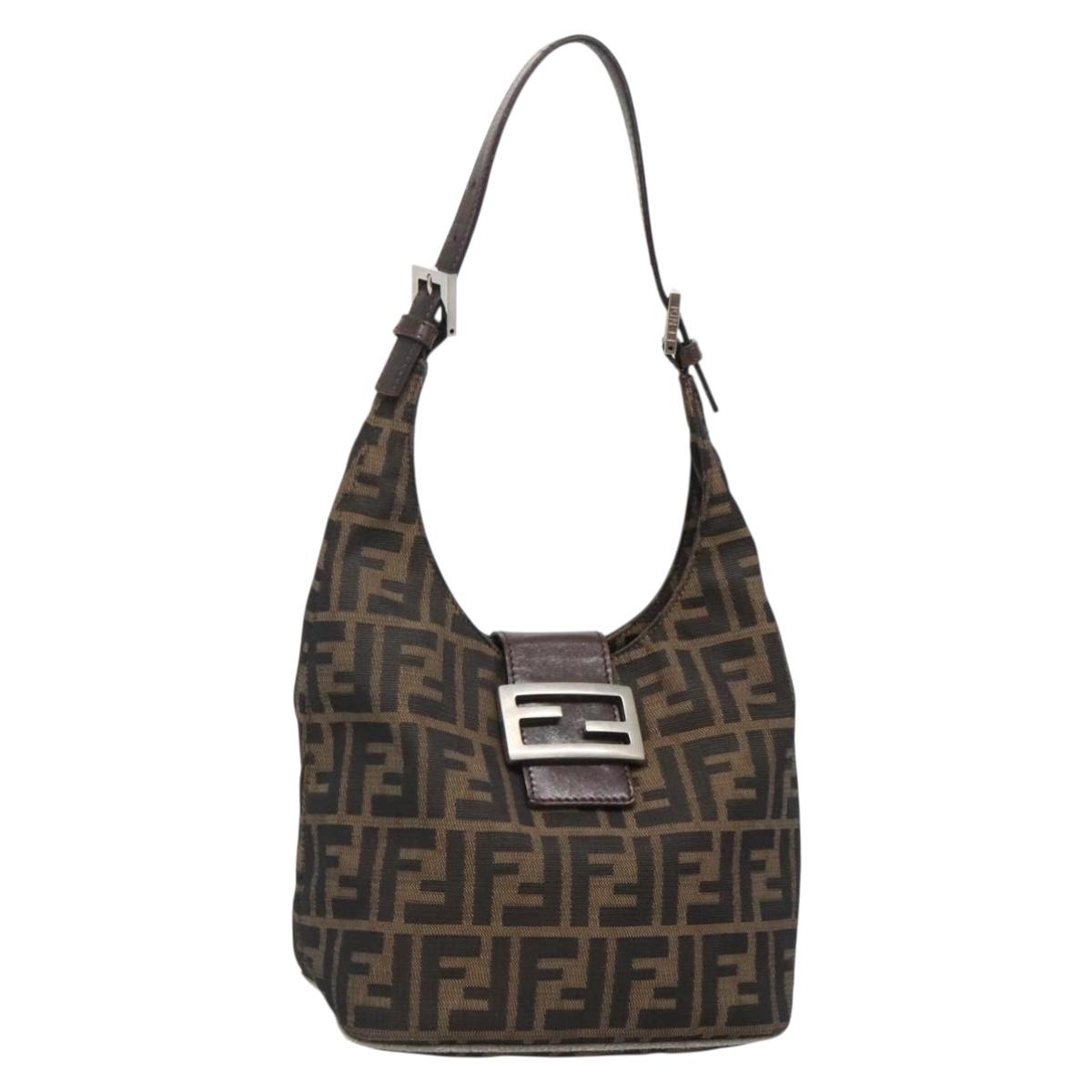 FENDI Zucca Canvas Mamma Baguette Shoulder Bag Black Brown Auth 132136