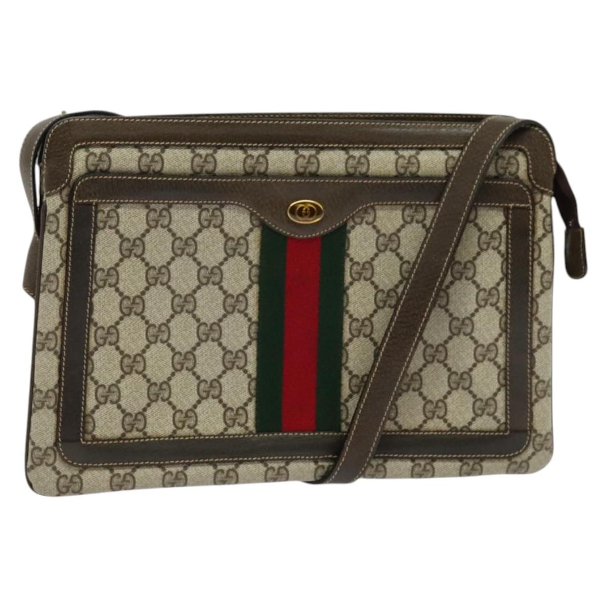 GUCCI GG Supreme Web Sherry Line Shoulder Bag PVC Beige Gold 010 378 Auth 132137