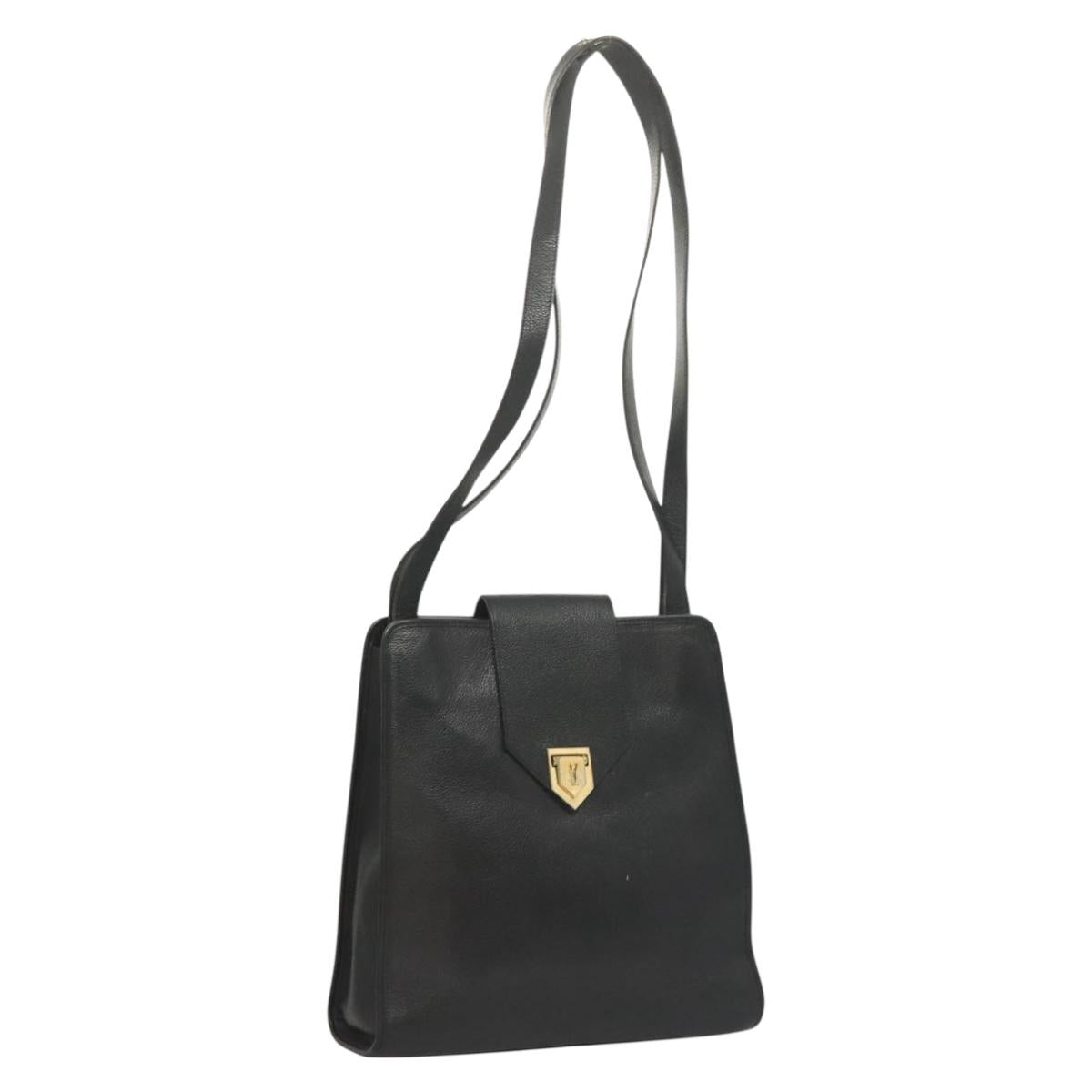 SAINT LAURENT Shoulder Bag Leather Black Gold Auth 132147