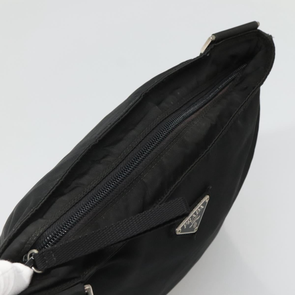 PRADA Shoulder Bag Nylon Black Silver Auth 132150