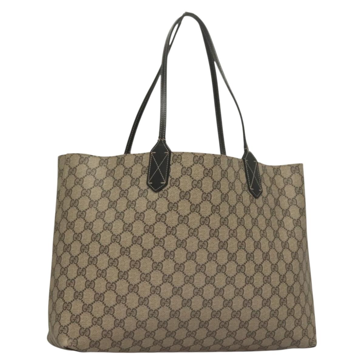 GUCCI GG Supreme Reversible Tote Bag PVC Beige Black Auth 132158