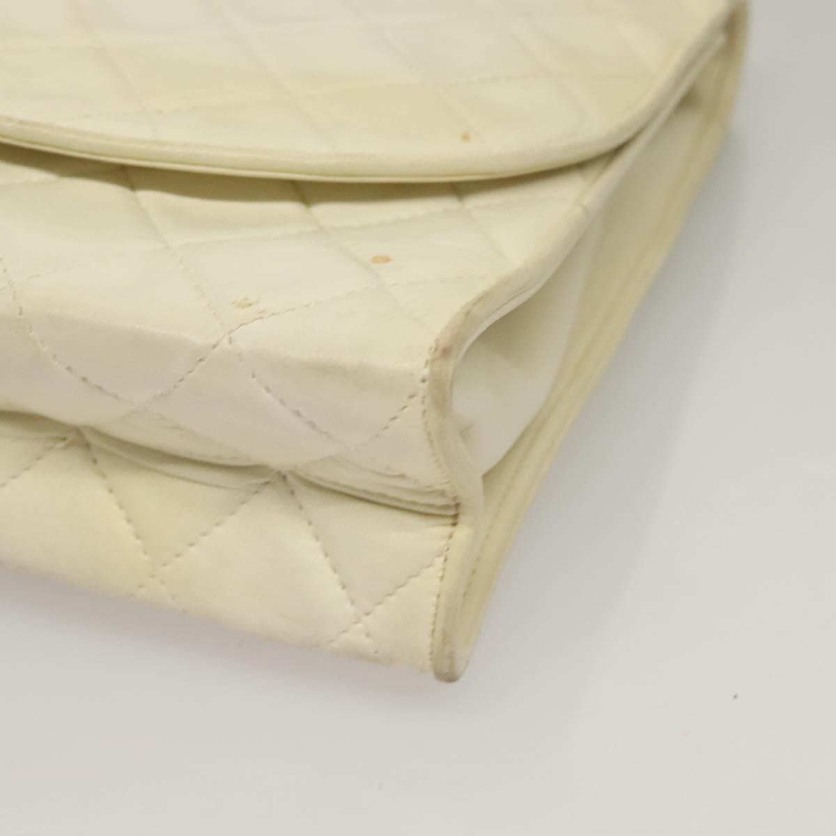 CHANEL Matelasse Chain Shoulder Bag Lamb Skin White Gold CC Auth 132172