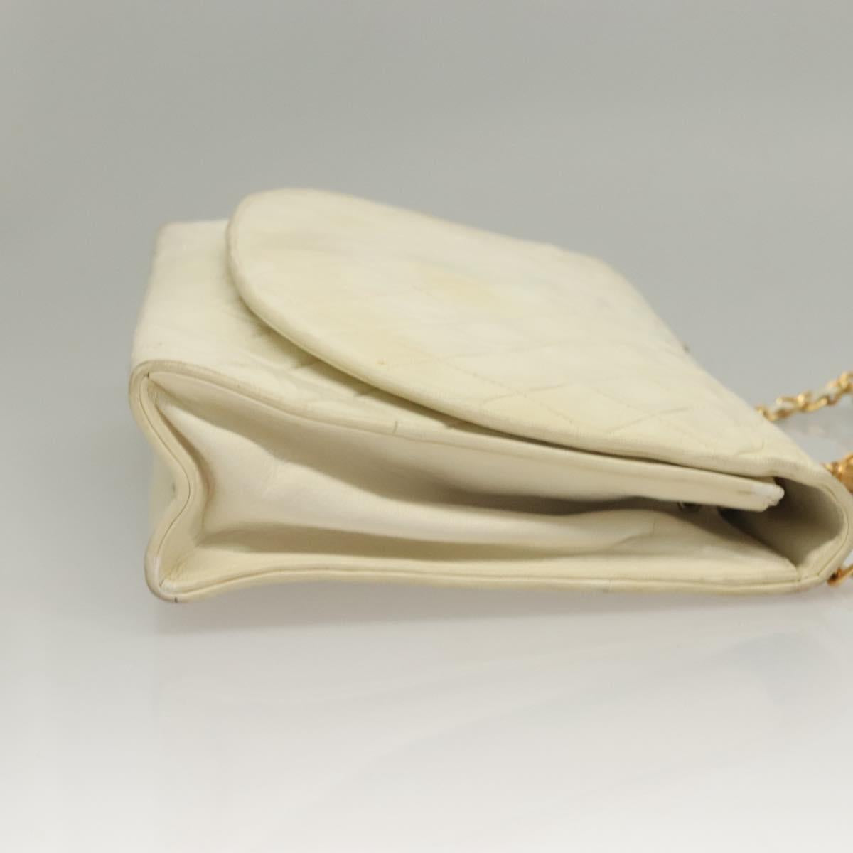 CHANEL Matelasse Chain Shoulder Bag Lamb Skin White Gold CC Auth 132172