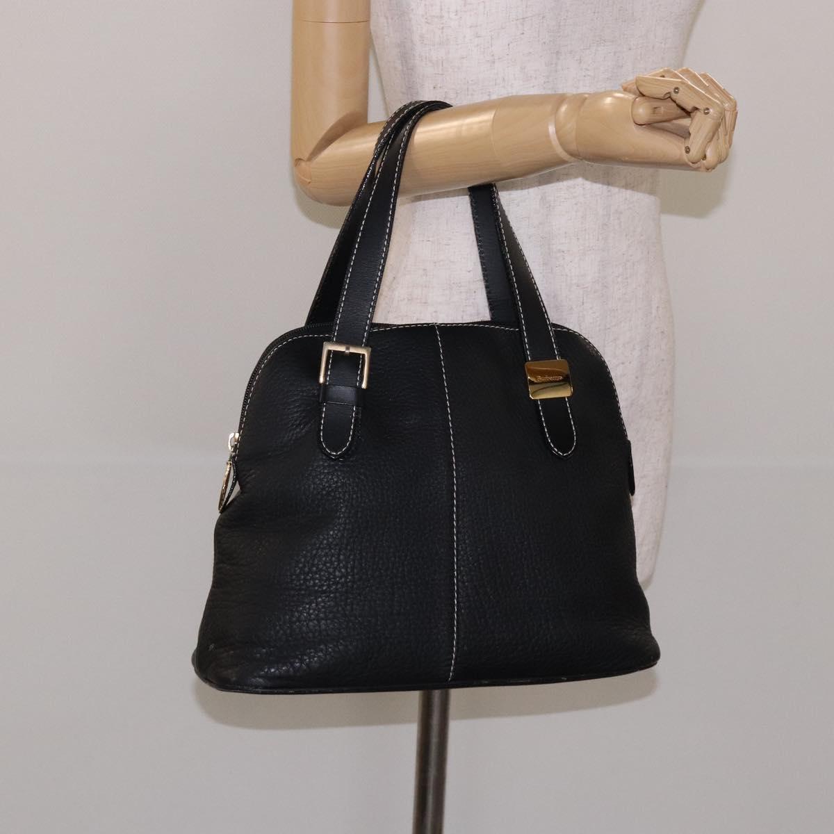 Burberrys Hand Bag Leather Black Gold Auth 132174