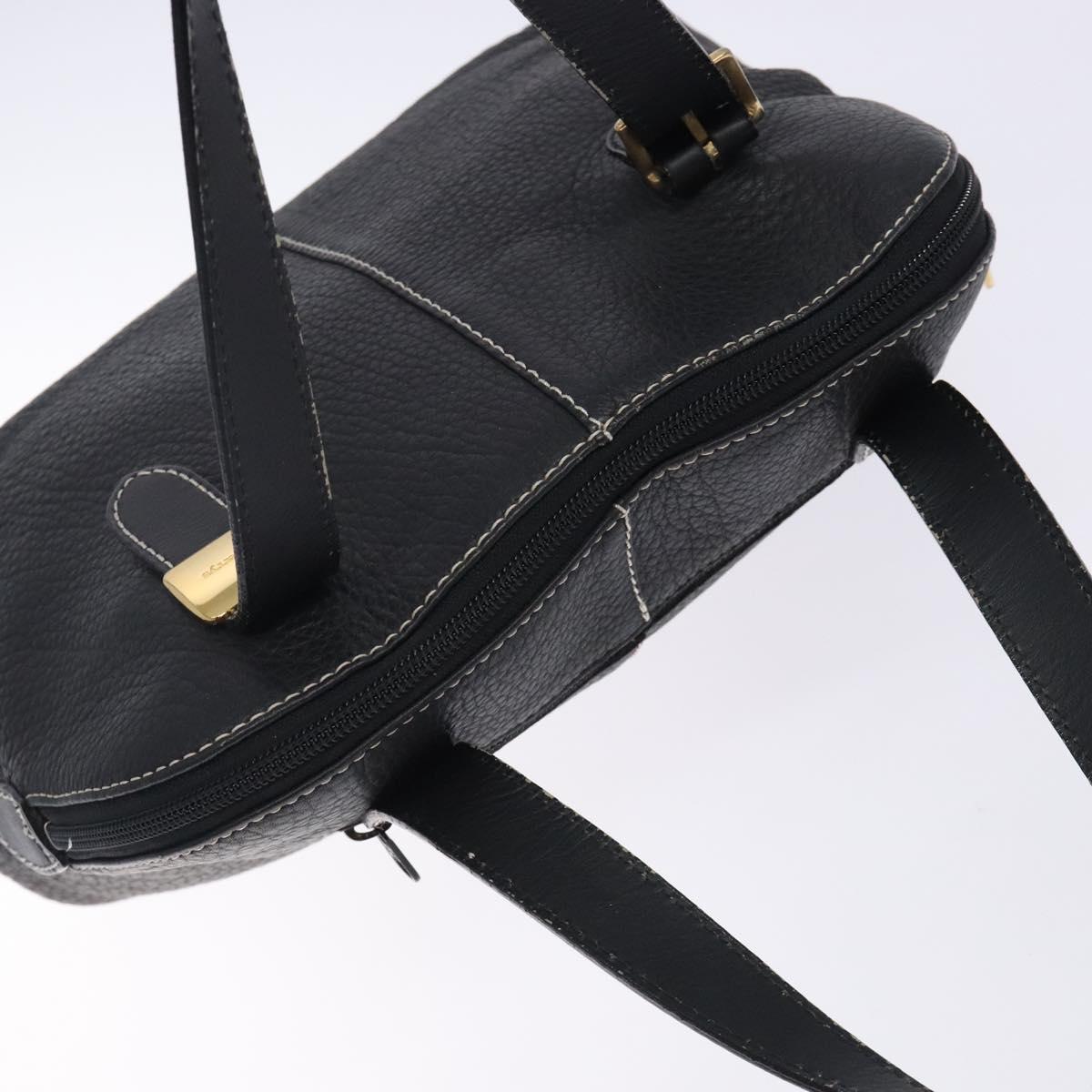 Burberrys Hand Bag Leather Black Gold Auth 132174