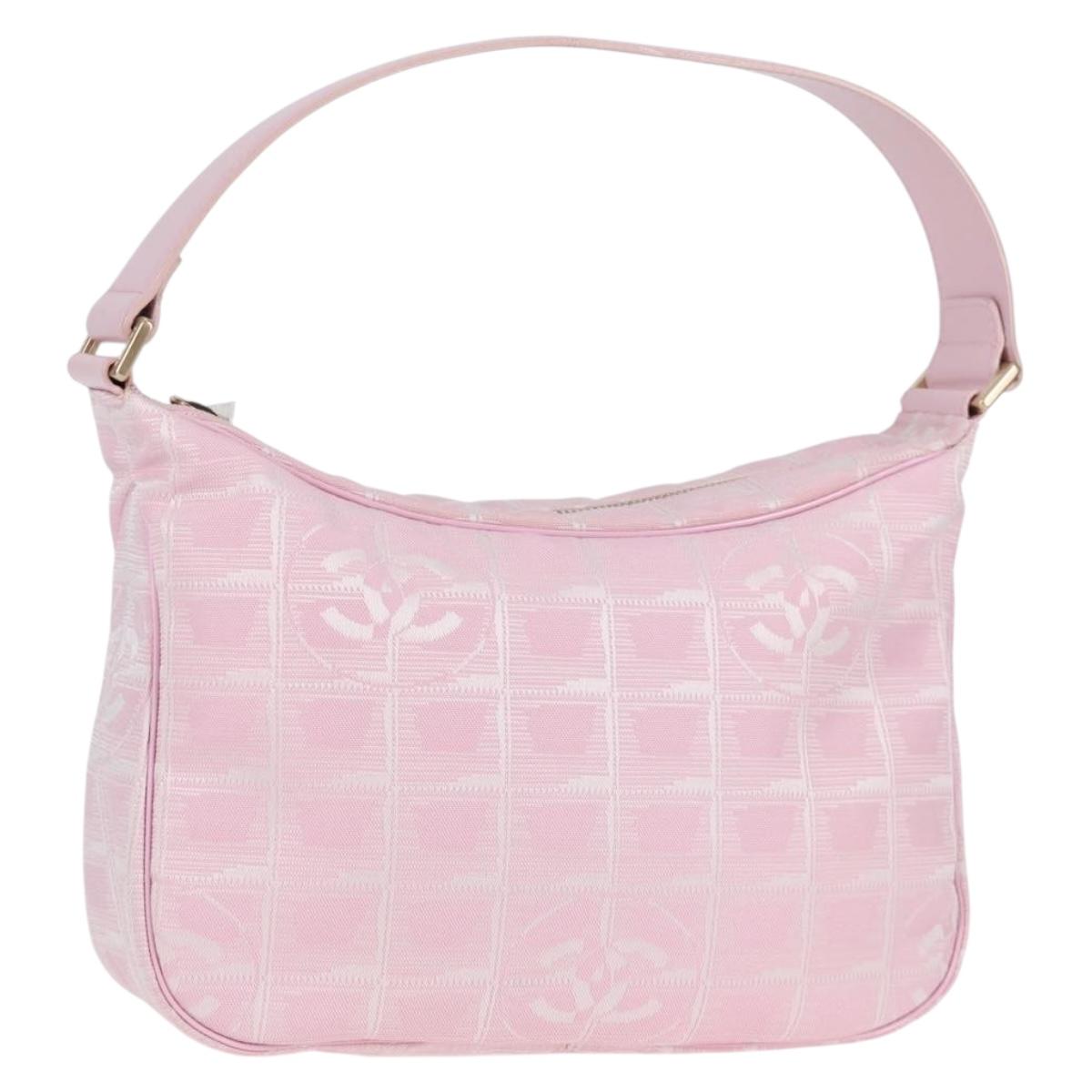 CHANEL New Travel line Shoulder Bag Nylon Pink Gold CC Auth 132208V