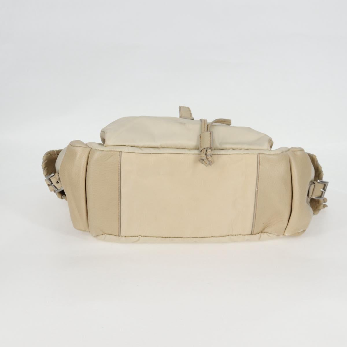 PRADA Hand Bag Leather 2way Beige Silver Auth 132222