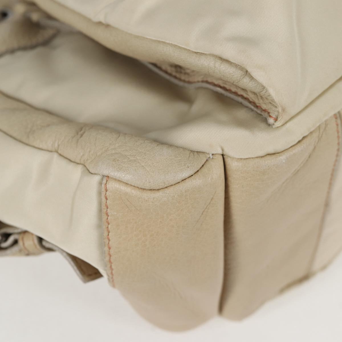 PRADA Hand Bag Leather 2way Beige Silver Auth 132222