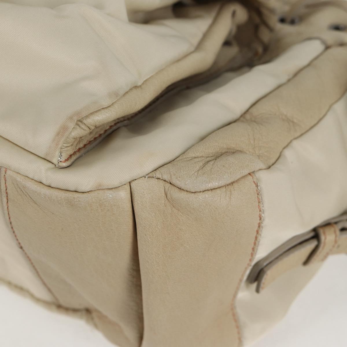 PRADA Hand Bag Leather 2way Beige Silver Auth 132222