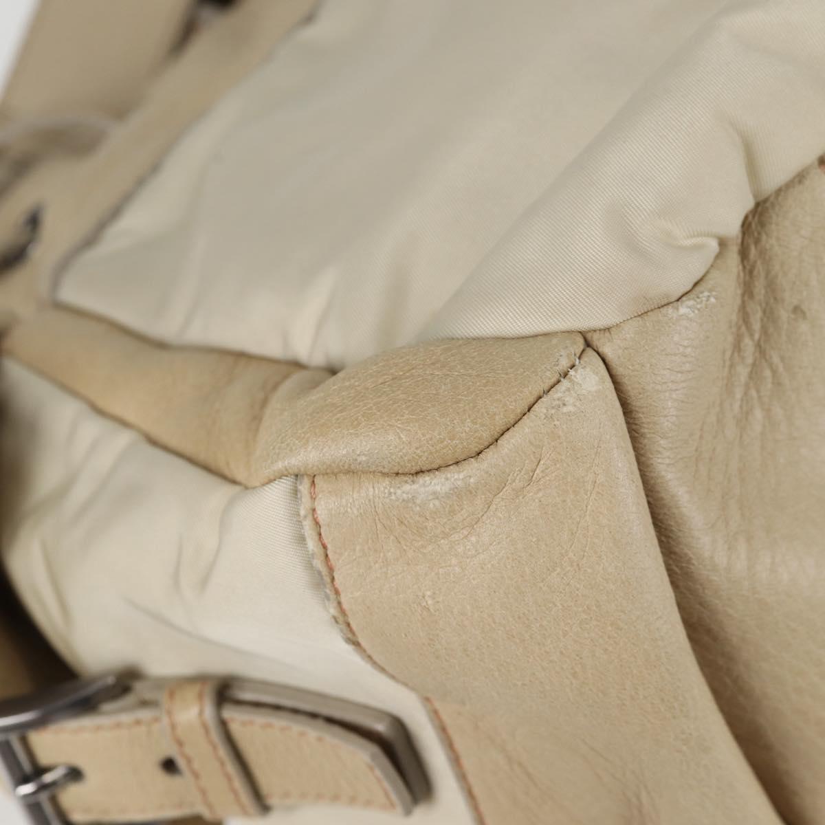 PRADA Hand Bag Leather 2way Beige Silver Auth 132222