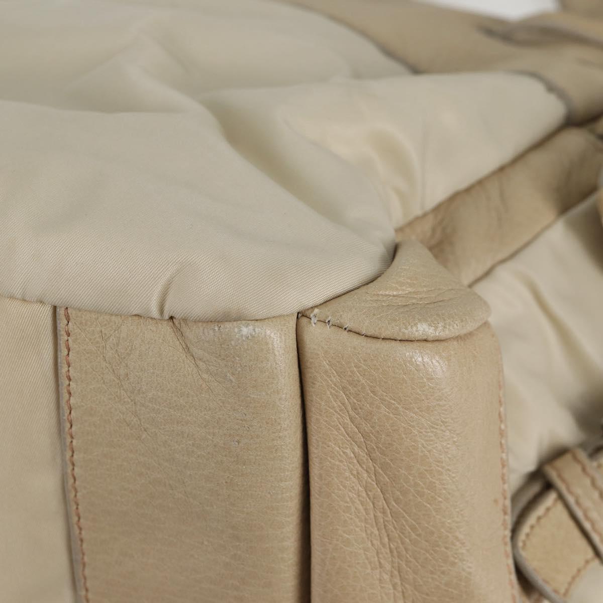 PRADA Hand Bag Leather 2way Beige Silver Auth 132222