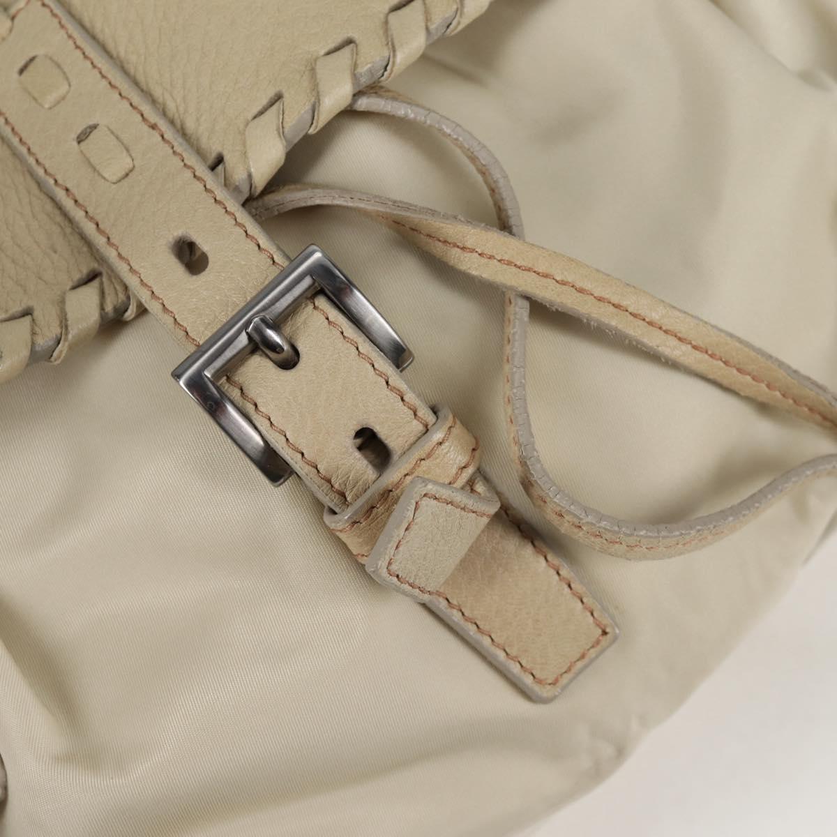 PRADA Hand Bag Leather 2way Beige Silver Auth 132222