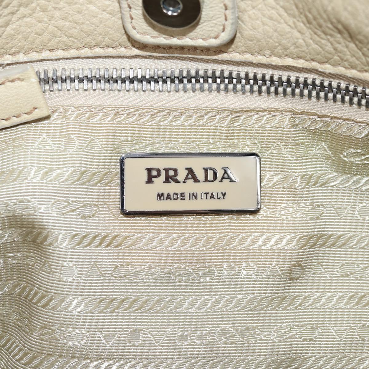 PRADA Hand Bag Leather 2way Beige Silver Auth 132222