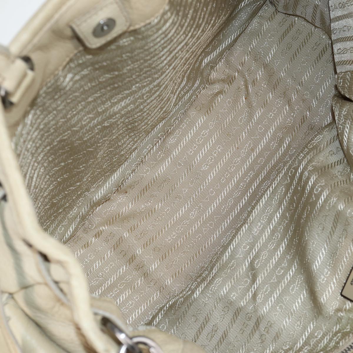 PRADA Hand Bag Leather 2way Beige Silver Auth 132222