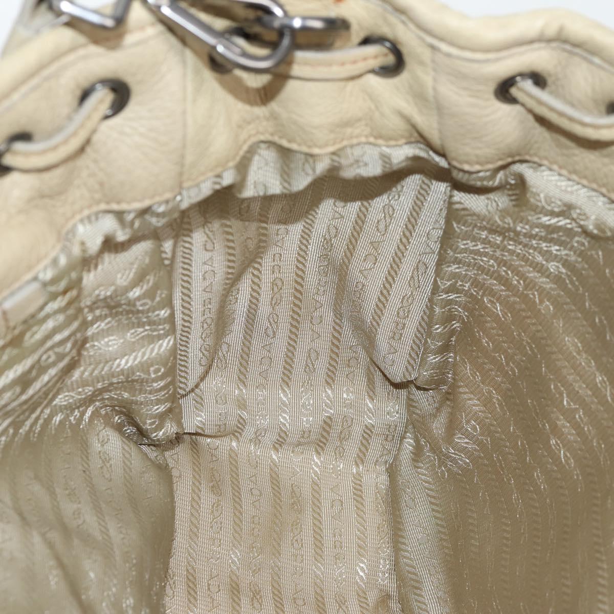 PRADA Hand Bag Leather 2way Beige Silver Auth 132222