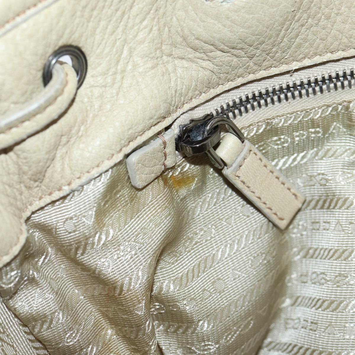 PRADA Hand Bag Leather 2way Beige Silver Auth 132222