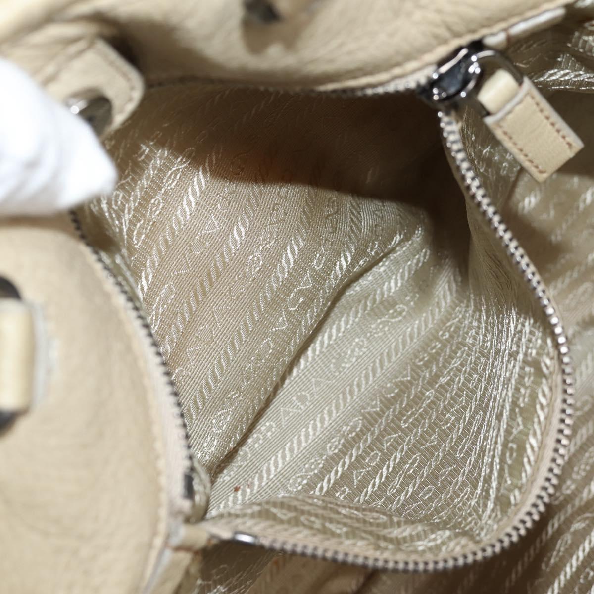 PRADA Hand Bag Leather 2way Beige Silver Auth 132222