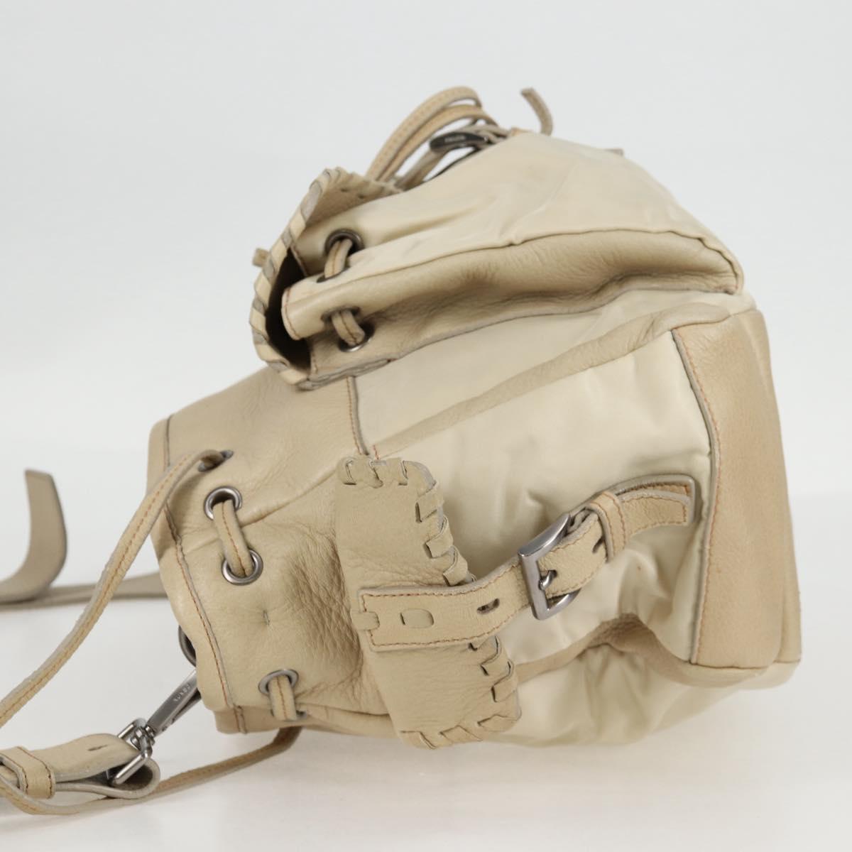 PRADA Hand Bag Leather 2way Beige Silver Auth 132222
