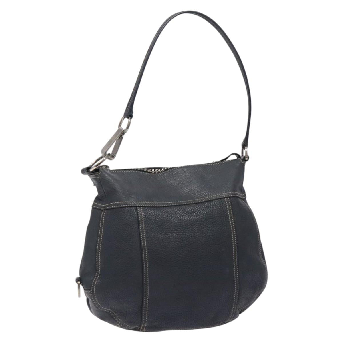 PRADA Shoulder Bag Leather Navy Silver Auth 132232