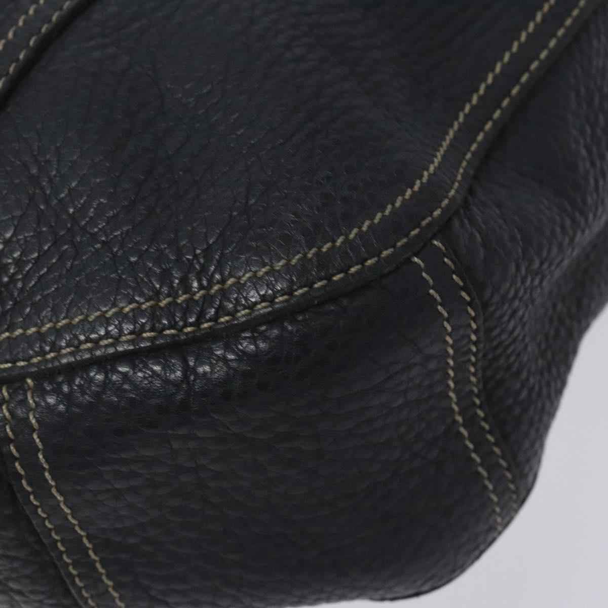 PRADA Shoulder Bag Leather Navy Silver Auth 132232