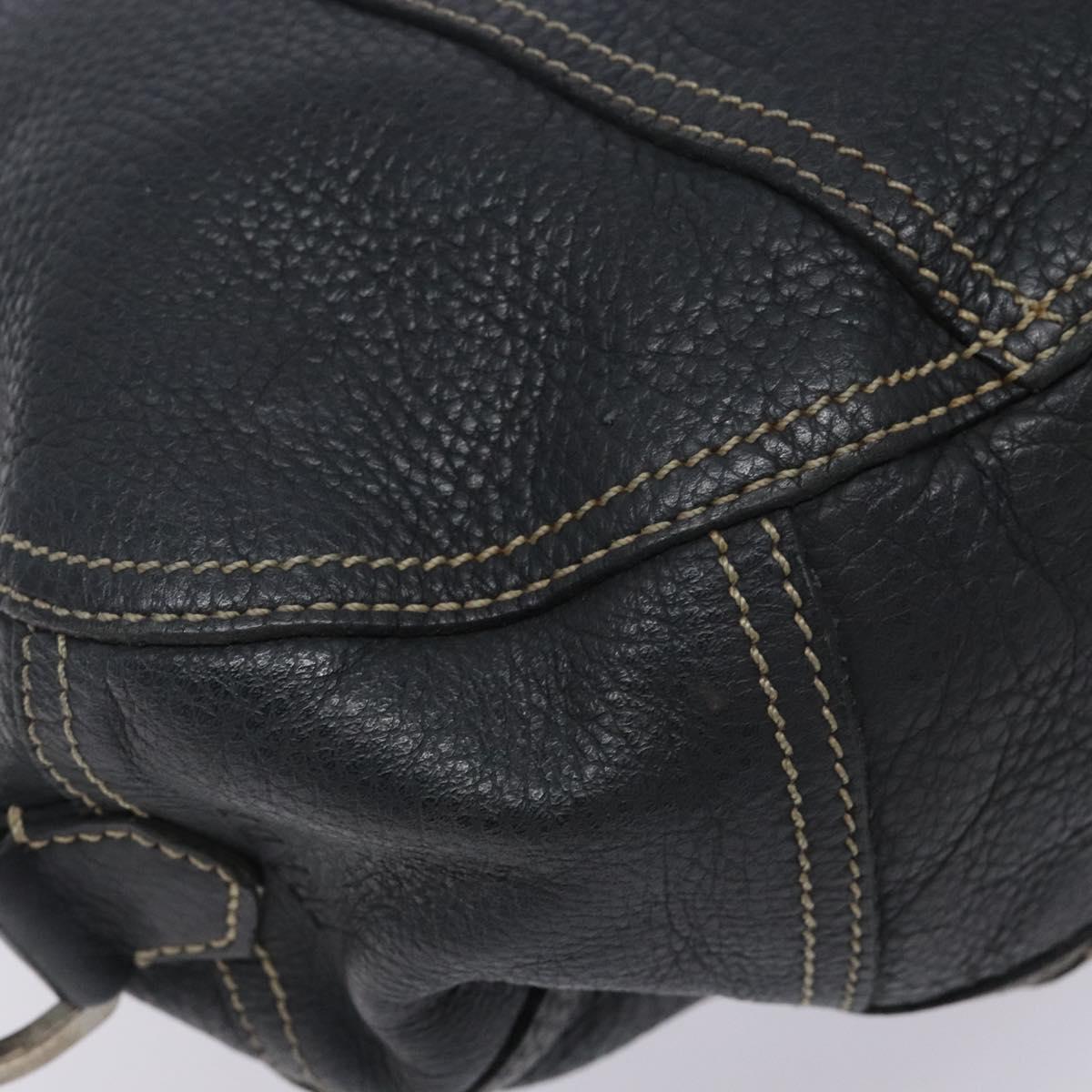 PRADA Shoulder Bag Leather Navy Silver Auth 132232