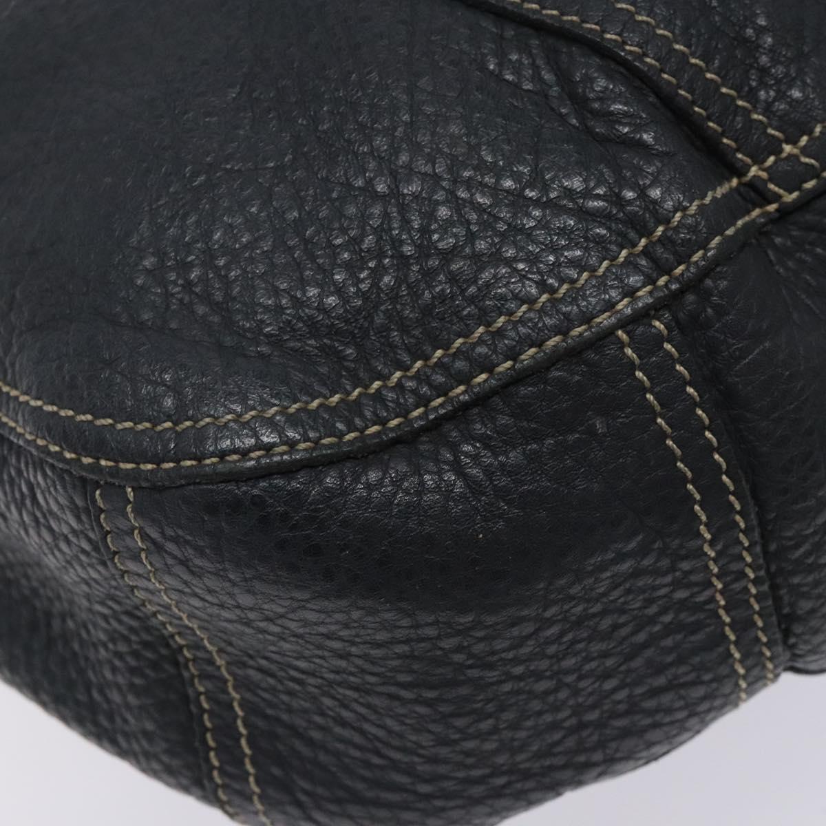 PRADA Shoulder Bag Leather Navy Silver Auth 132232