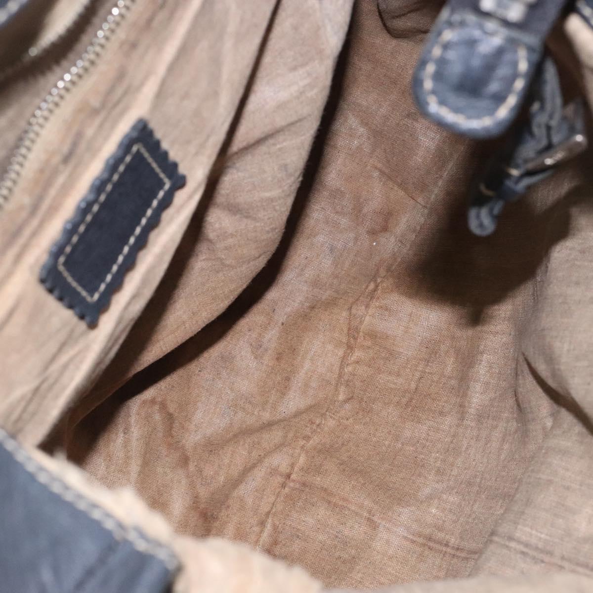 PRADA Shoulder Bag Leather Navy Silver Auth 132232