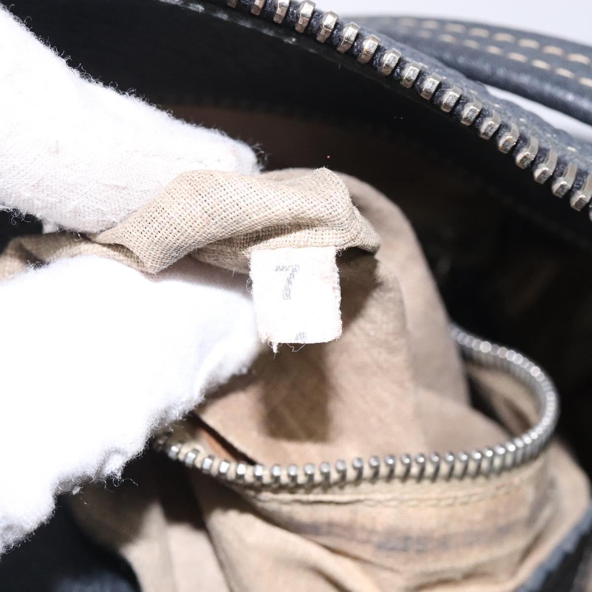 PRADA Shoulder Bag Leather Navy Silver Auth 132232