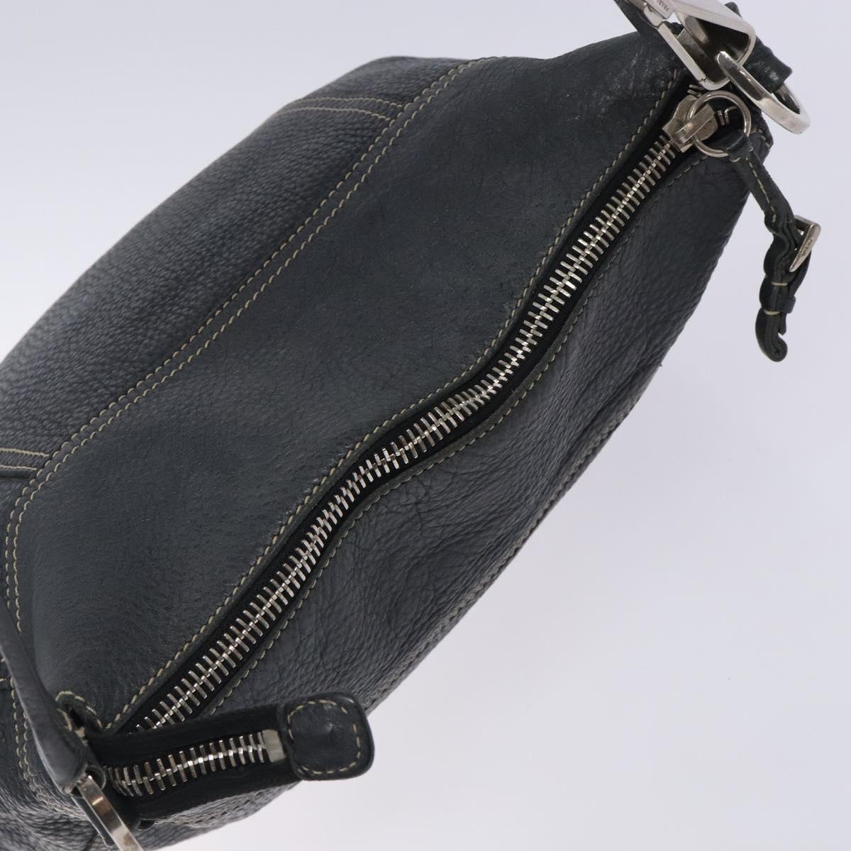 PRADA Shoulder Bag Leather Navy Silver Auth 132232