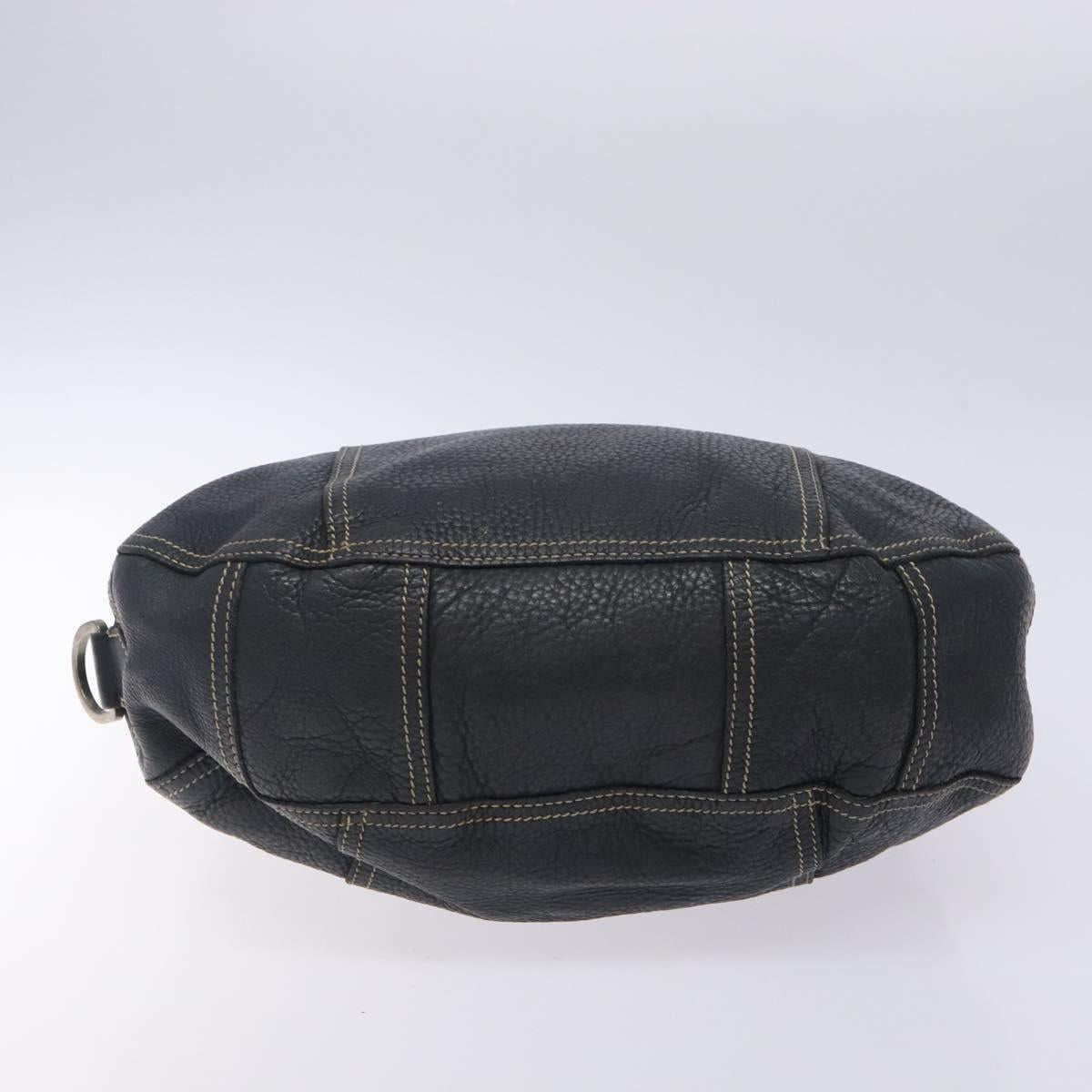 PRADA Shoulder Bag Leather Navy Silver Auth 132232