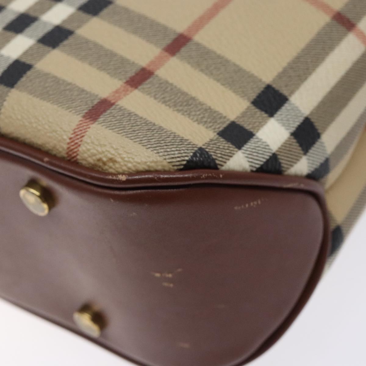 BURBERRY Nova Check Hand Bag PVC Beige Gold Auth 132262