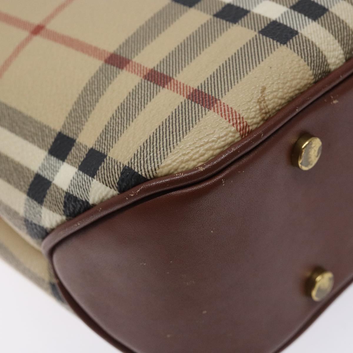 BURBERRY Nova Check Hand Bag PVC Beige Gold Auth 132262