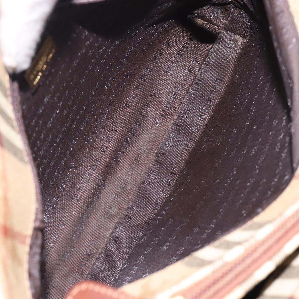 BURBERRY Nova Check Hand Bag PVC Beige Gold Auth 132262