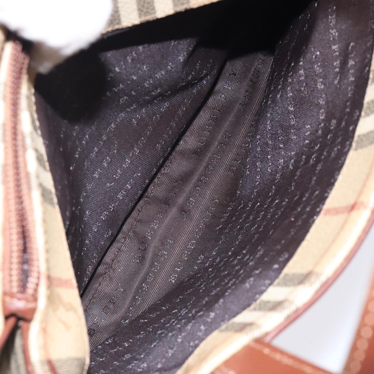 BURBERRY Nova Check Hand Bag PVC Beige Gold Auth 132262