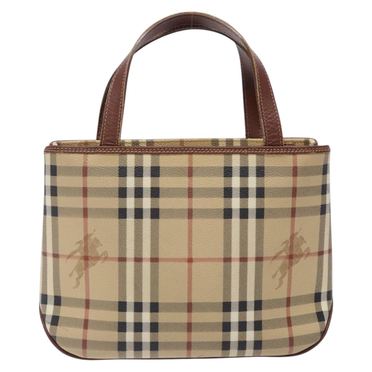 BURBERRY Nova Check Hand Bag PVC Beige Gold Auth 132262