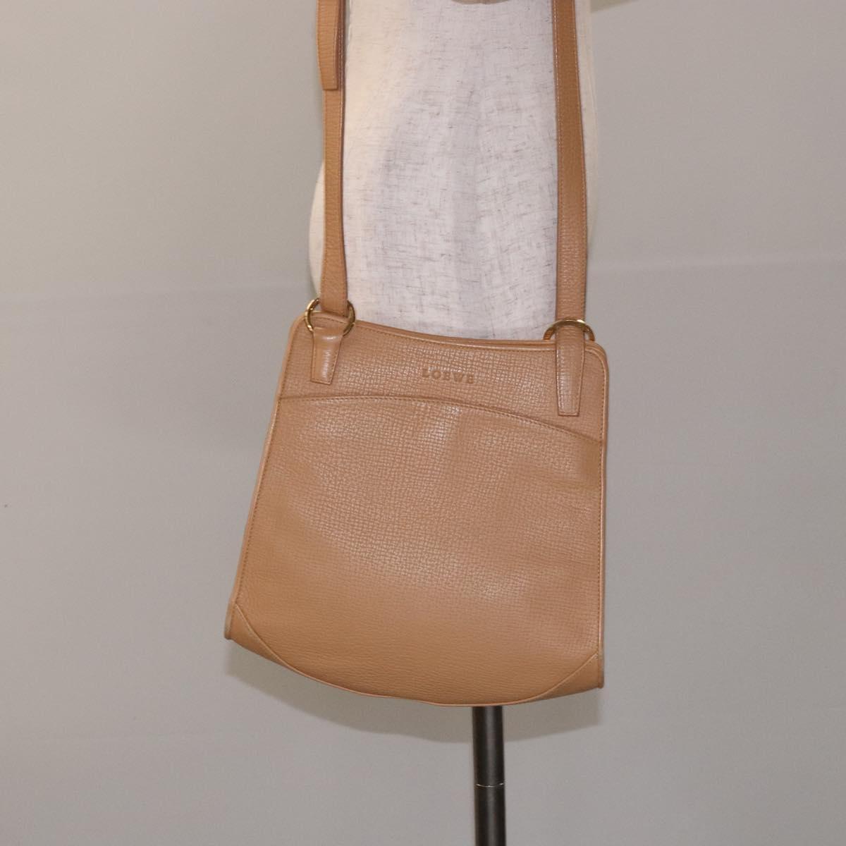 LOEWE Shoulder Bag Leather Beige Gold Auth 132265