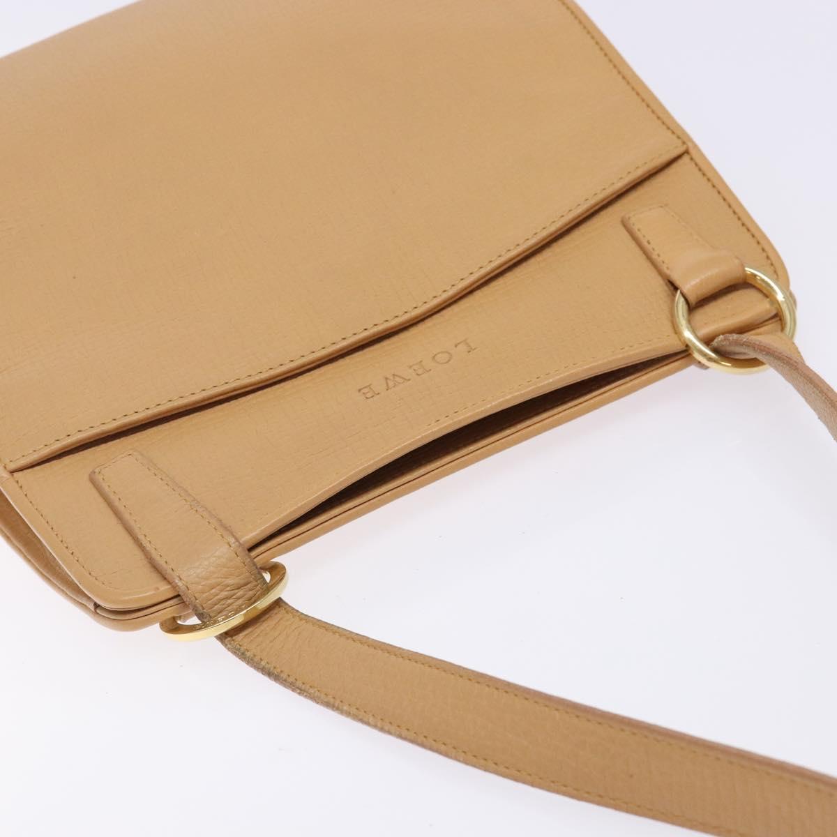 LOEWE Shoulder Bag Leather Beige Gold Auth 132265